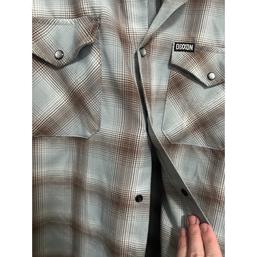 Dixxon Flannel Company Dawn Patrol Plaid Snap Button Shirt Mens XL Blue Brown - Picture 3 of 6